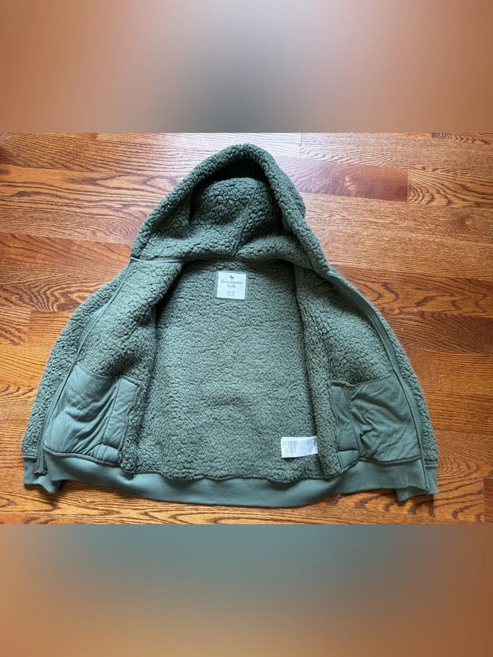 Abercrombie Kids Sherpa Fleece Hoodie Olive Green 11/12 Full Zip